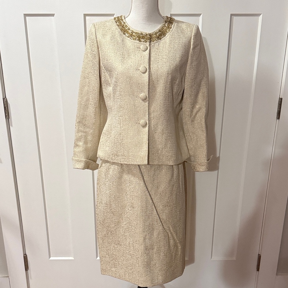 Kasper Cream and Gold Skirt Set
